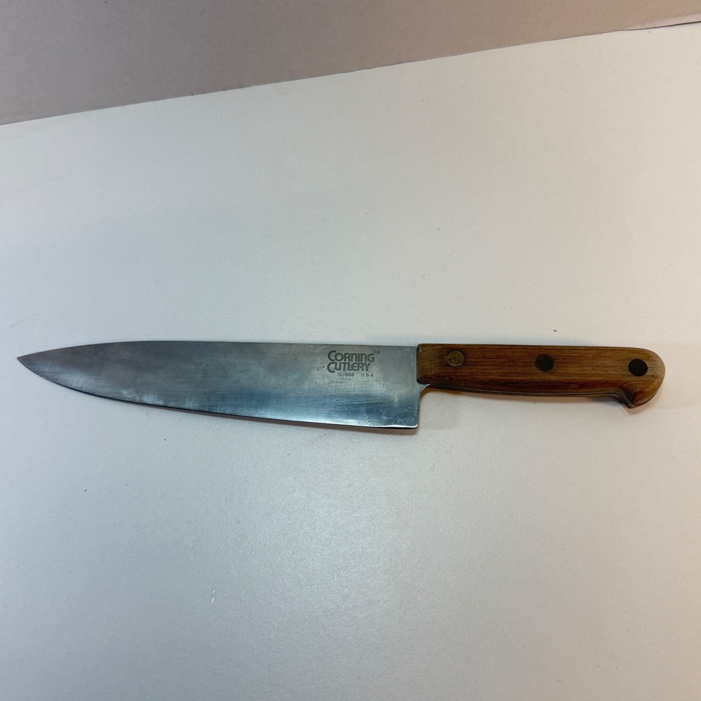Corning Cutlery C-908 Chef Knife 8.5" Blade Wood Handle Full Tang USA Vintage